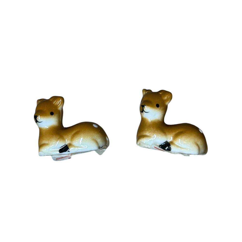 Pair of 2 Small Deer Kawaii Animal Ceramic Brush/Chopstick Holder